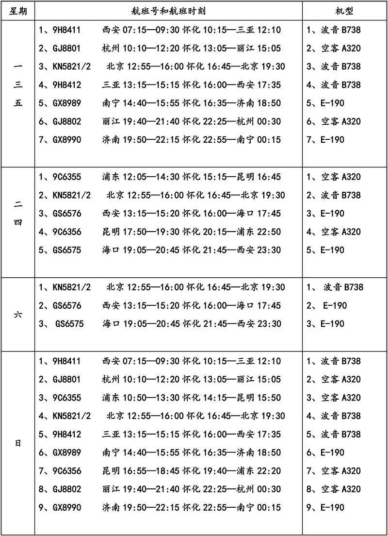 有变化明天起怀化芷江机场执行夏秋航班换季时刻