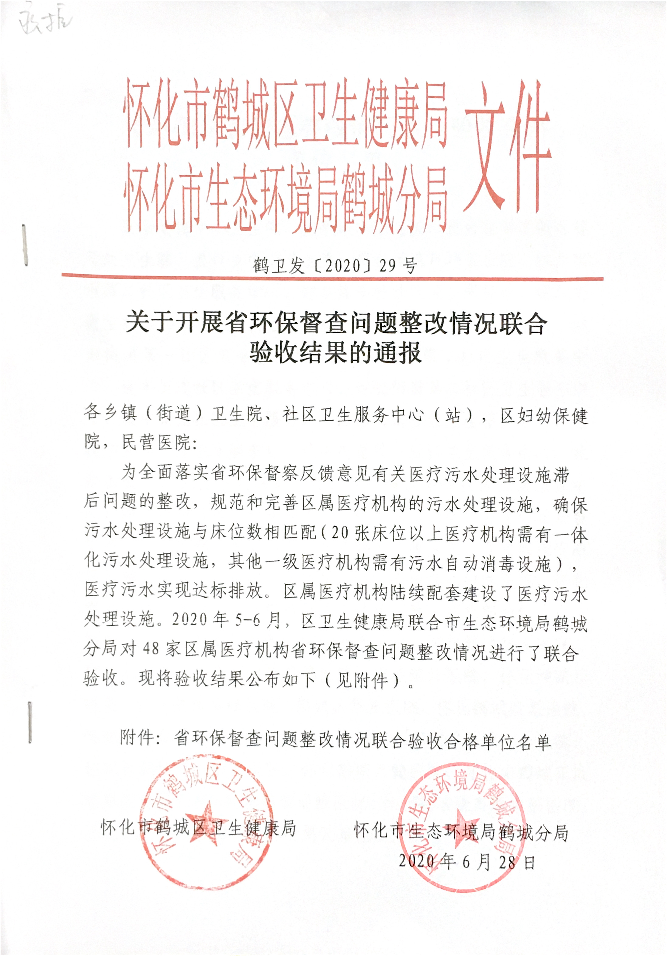 关于开展省环保督察问题整改情况联合验收结果的通报